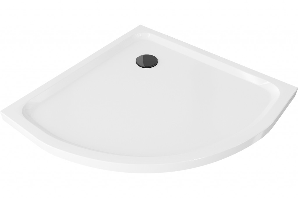 MEXEN/S Flat sprchová vanička čtvrtkruhová slim 90 x 90, bílá + černý sifon 41109090B