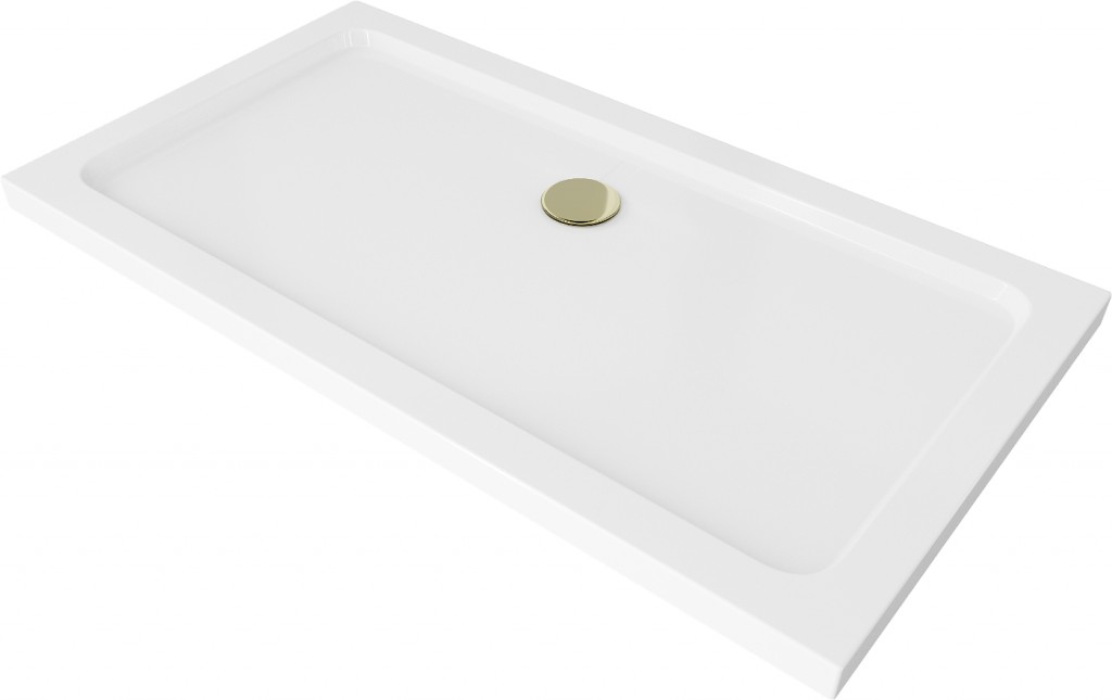 MEXEN/S Flat sprchová vanička obdélníková slim 120 x 70, bílá + zlatý sifon 40107012G