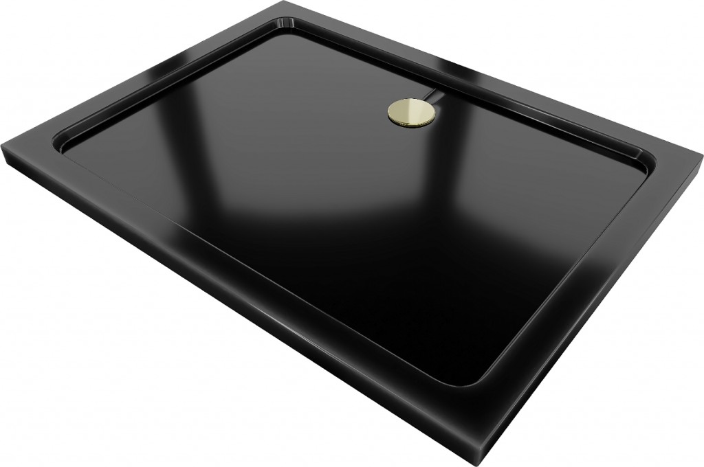 MEXEN/S Flat sprchová vanička obdélníková slim 80 x 70, černá + zlatý sifon 40707080G