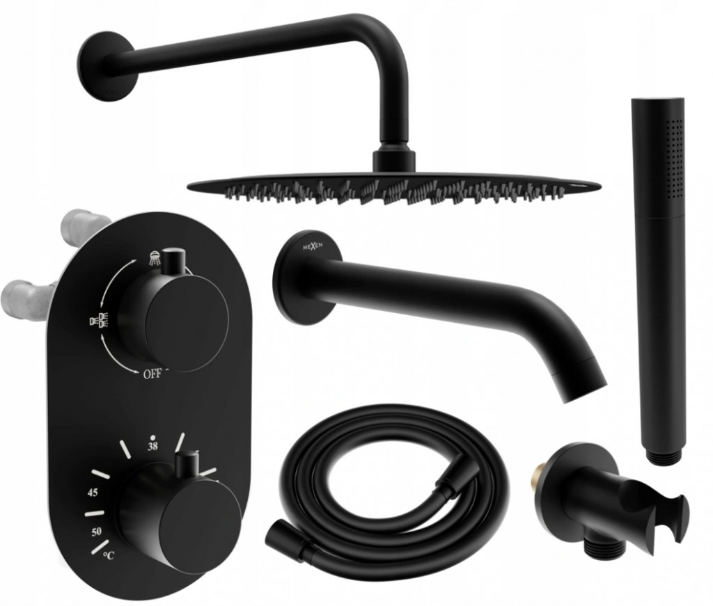 MEXEN/S Kai DR70 podomítkový vanový SET s výtokovou hubicí + slim sprcha 25, černý 77602DR70251-70