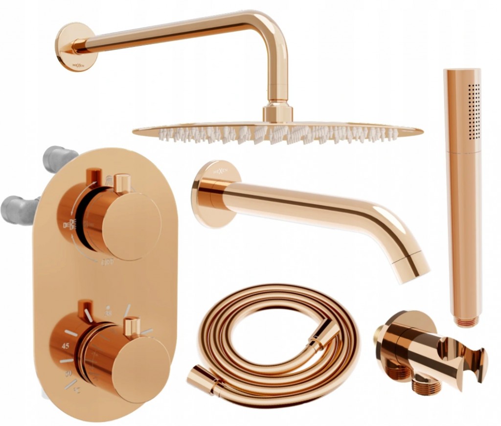 MEXEN/S Kai DR70 podomítkový vanový SET s výtokovou hubicí + slim sprcha 25, růžové zlato 77602DR70251-60