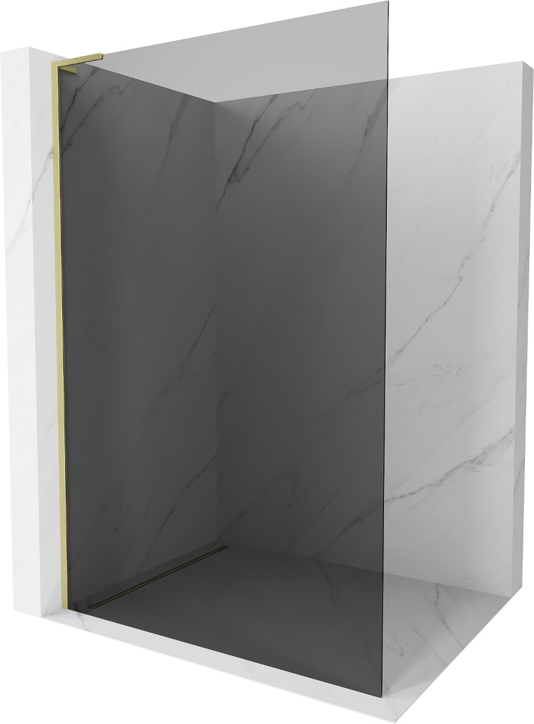 MEXEN/S Kioto L Sprchová zástěna WALK-IN 100 x 200, grafit, zlatá kartáčovaná 800-100-103-55-40