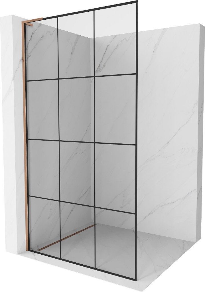 MEXEN/S Kioto L Sprchová zástěna WALK-IN 110 x 200, černý vzor, růžové zlato 800-110-103-60-77