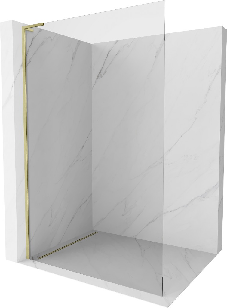 MEXEN/S Kioto L Sprchová zástěna WALK-IN 110 x 200, transparent, zlatá kartáčovaná 800-110-103-55-00