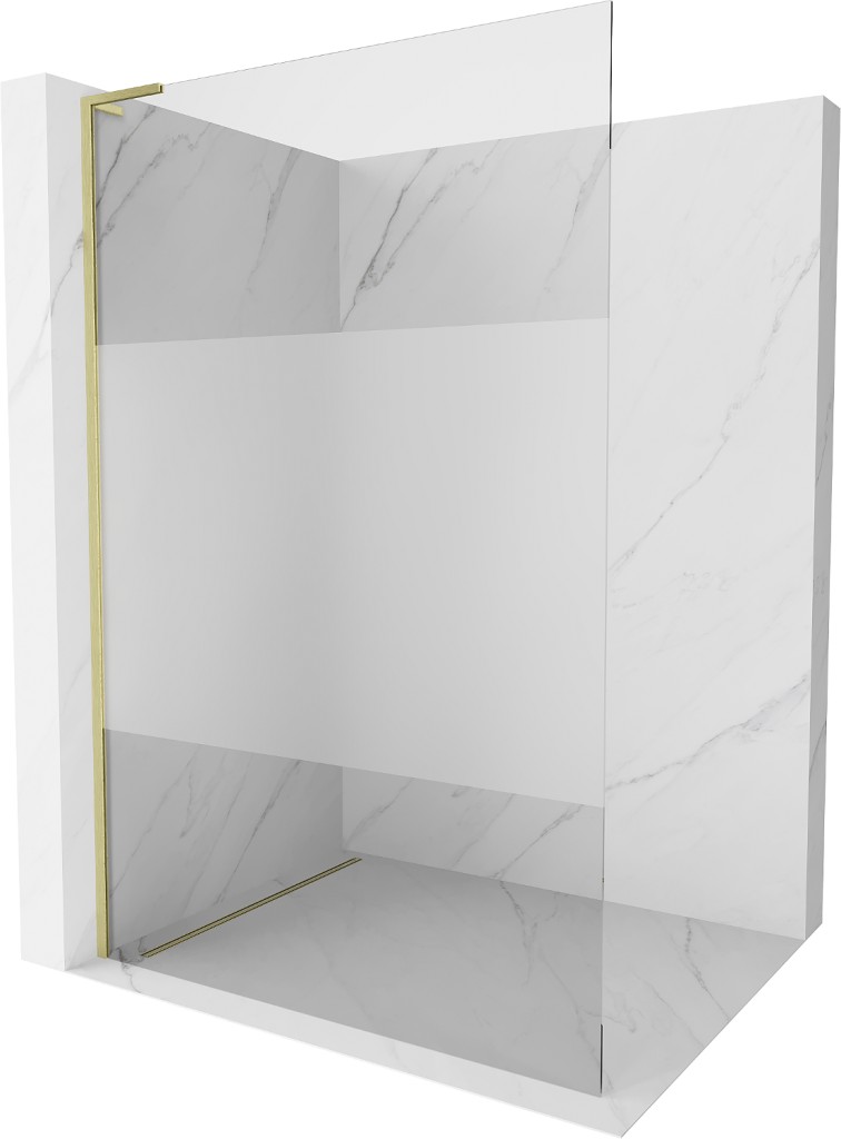 MEXEN/S Kioto L Sprchová zástěna WALK-IN 120 x 200, transparent/dekor, zlatá kartáčovaná 800-120-103-55-35