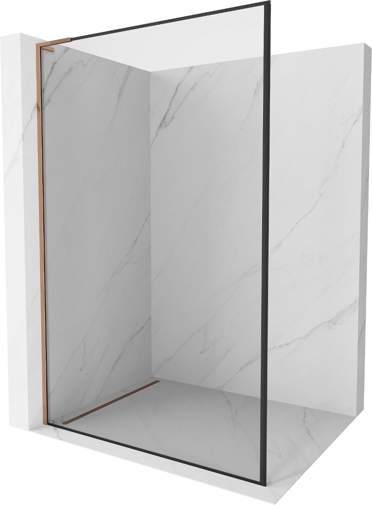 MEXEN/S Kioto L Sprchová zástěna WALK-IN 70 x 200, černý vzor, růžové zlato 800-070-103-60-70