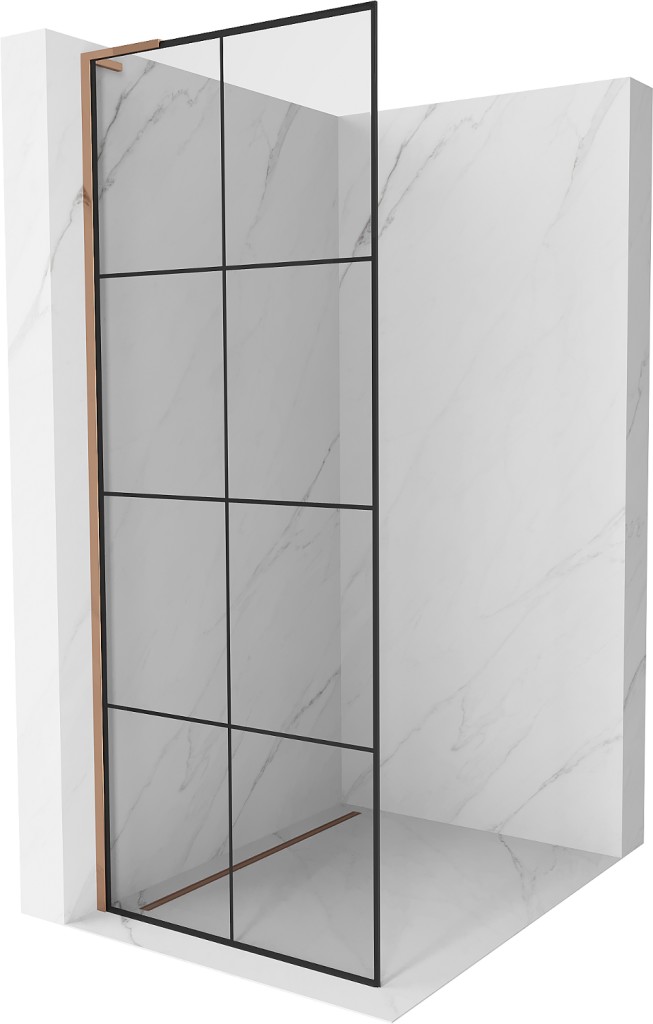 MEXEN/S Kioto L Sprchová zástěna WALK-IN 70 x 200, černý vzor, růžové zlato 800-070-103-60-77