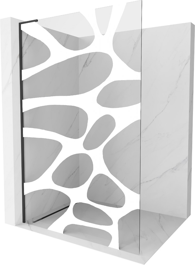 MEXEN/S Kioto L Sprchová zástěna WALK-IN 80 x 200, bílý vzor, černá 800-080-103-70-97