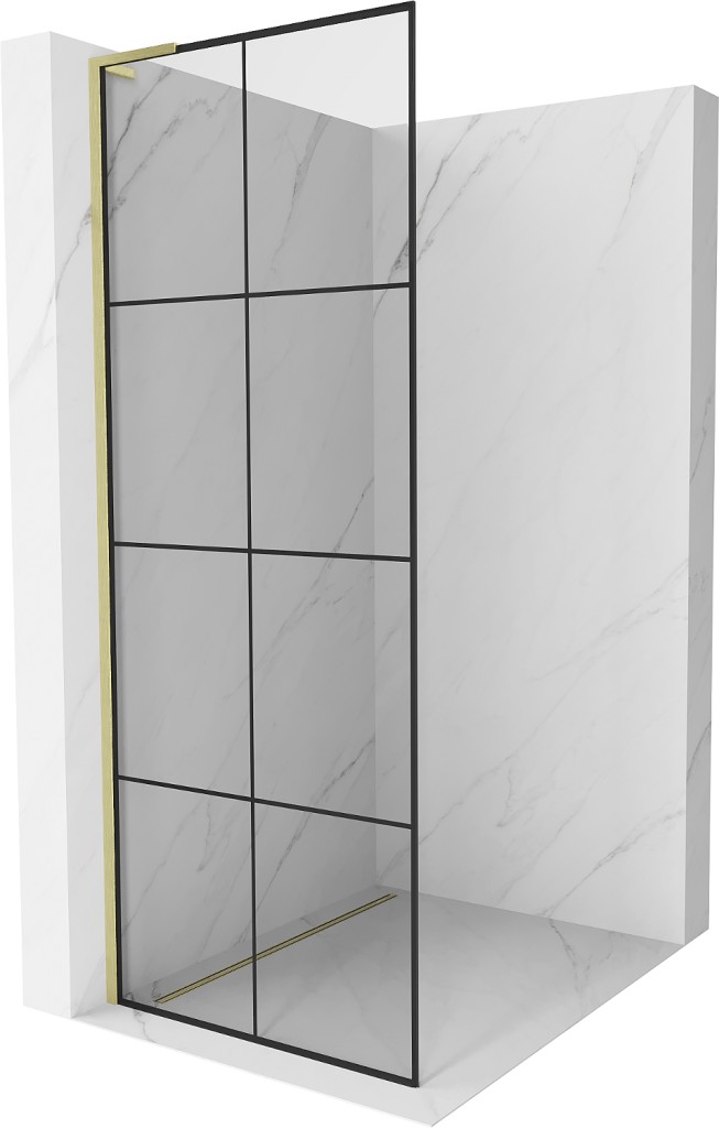 MEXEN/S Kioto L Sprchová zástěna WALK-IN 80 x 200, černý vzor, zlato kartáčovaná 800-080-103-55-77
