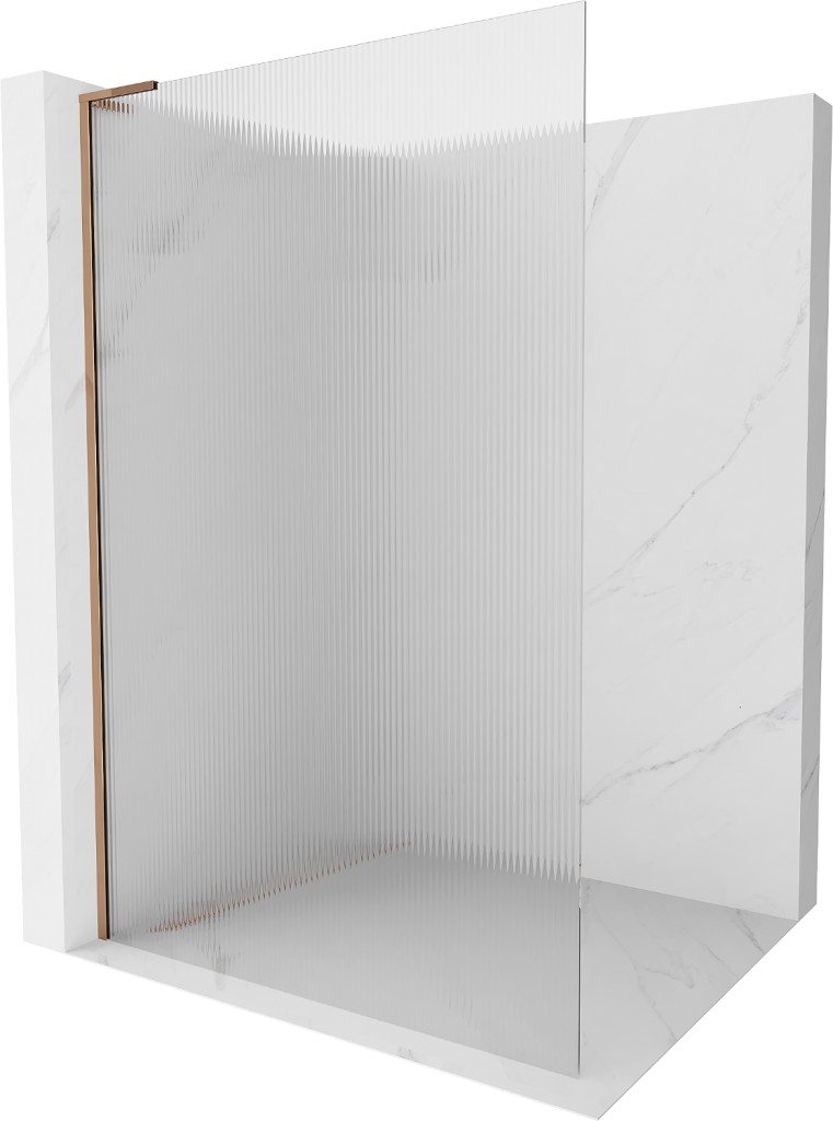MEXEN/S Kioto L Sprchová zástěna WALK-IN 90 x 200, proužky, růžové zlato 800-090-103-60-09
