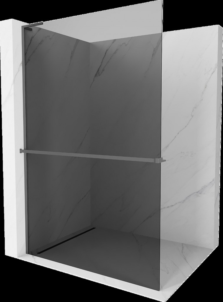 MEXEN/S Kioto+ L Sprchová zástěna WALK-IN s poličkou a držákem ručníků 100 x 200, grafit, grafit metal 800-100-123-95-40