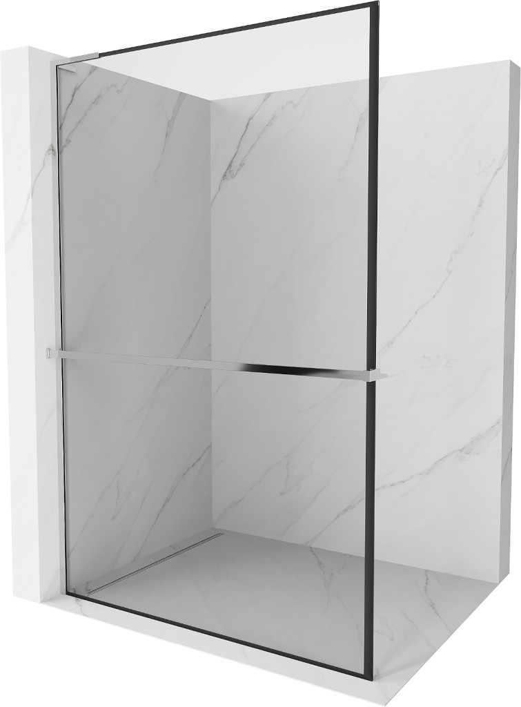 MEXEN/S Kioto+ L Sprchová zástěna WALK-IN s poličkou a držákem ručníků 110 x 200, černý vzor, chrom 800-110-123-01-70