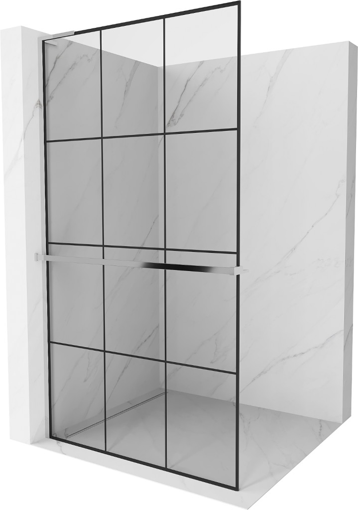 MEXEN/S Kioto+ L Sprchová zástěna WALK-IN s poličkou a držákem ručníků 110 x 200, černý vzor, chrom 800-110-123-01-77