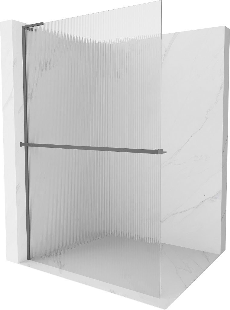 MEXEN/S Kioto+ L Sprchová zástěna WALK-IN s poličkou a držákem ručníků 110 x 200, proužky, grafit metal 800-110-123-95-09