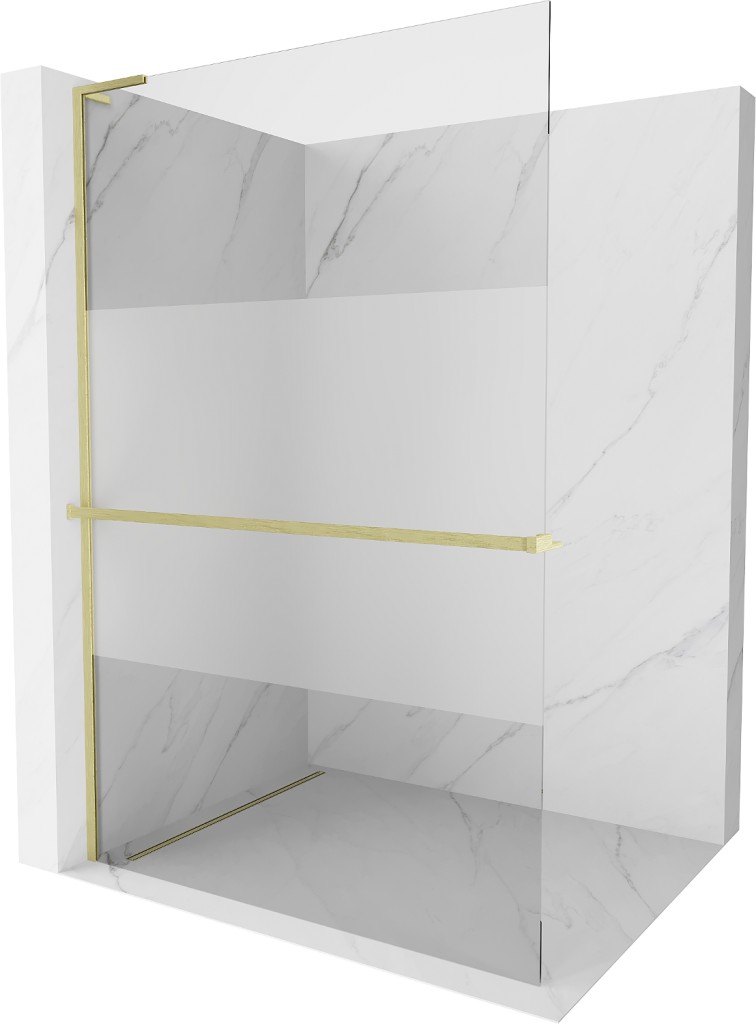 MEXEN/S Kioto+ L Sprchová zástěna WALK-IN s poličkou a držákem ručníků 110 x 200, transparent/dekor, zlatá kartáčovaná 800-110-123-55-35