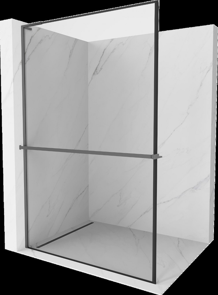 MEXEN/S Kioto+ L Sprchová zástěna WALK-IN s poličkou a držákem ručníků 120 x 200, černý vzor, grafit metal 800-120-123-95-70