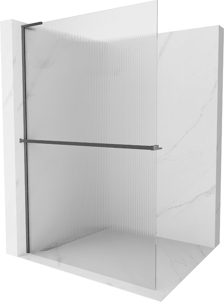MEXEN/S Kioto+ L Sprchová zástěna WALK-IN s poličkou a držákem ručníků 120 x 200, proužky, grafit kartáčovaná 800-120-123-66-09