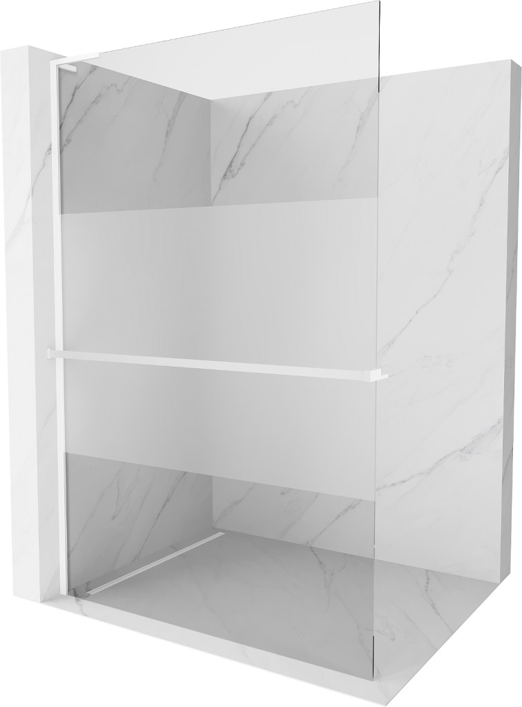 MEXEN/S Kioto+ L Sprchová zástěna WALK-IN s poličkou a držákem ručníků 120 x 200, transparent/dekor, bílá 800-120-123-20-35