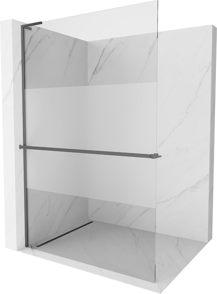 MEXEN/S Kioto+ L Sprchová zástěna WALK-IN s poličkou a držákem ručníků 120 x 200, transparent/dekor, grafit metal 800-120-123-95-35