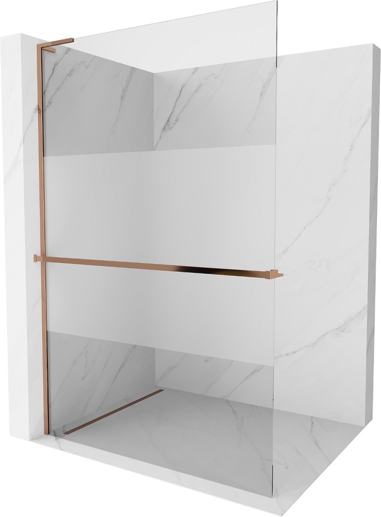 MEXEN/S Kioto+ L Sprchová zástěna WALK-IN s poličkou a držákem ručníků 70 x 200, transparent/dekor, růžové zlato 800-070-123-60-35