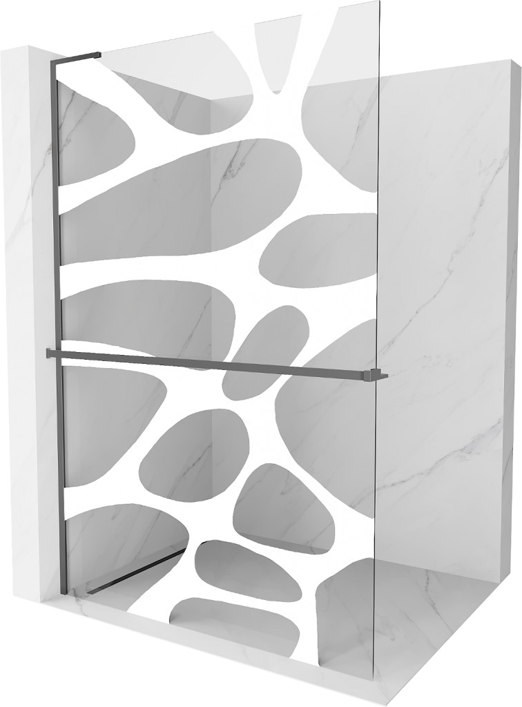 MEXEN/S Kioto+ L Sprchová zástěna WALK-IN s poličkou a držákem ručníků 80 x 200, bílý vzor, grafit metal 800-080-123-95-97