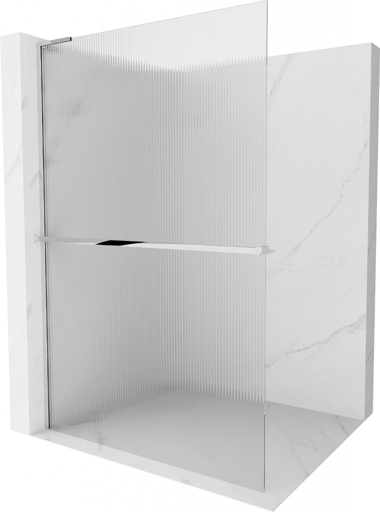 MEXEN/S Kioto+ L Sprchová zástěna WALK-IN s poličkou a držákem ručníků 80 x 200, proužky, chrom 800-080-123-01-09