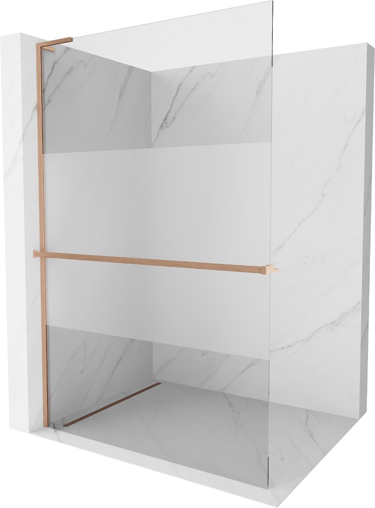 MEXEN/S Kioto+ L Sprchová zástěna WALK-IN s poličkou a držákem ručníků 80 x 200, transparent/dekor, měď kartáčovaná 800-080-123-65-35