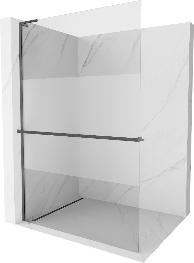 MEXEN/S Kioto+ L Sprchová zástěna WALK-IN s poličkou a držákem ručníků 90 x 200, transparent/dekor, grafit kartáčovaná 800-090-123-66-35