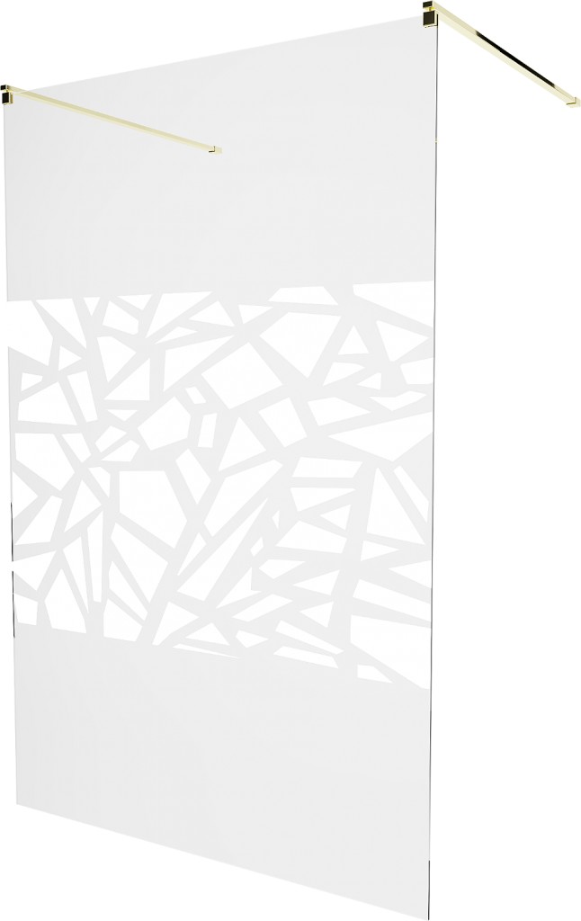 MEXEN/S KIOTO samostatně stojící sprchová zástěna 100 x 200, transparent/bílá vzor 8 mm, zlatá 800-100-002-50-85