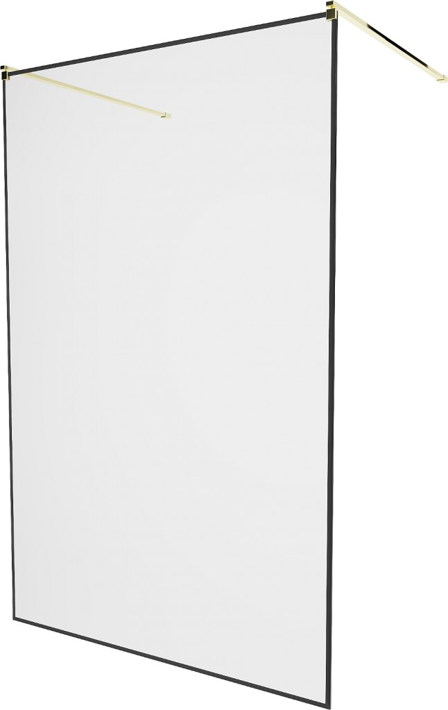 MEXEN/S KIOTO samostatně stojící sprchová zástěna 100 x 200, transparent/černá vzor 8 mm, zlatá 800-100-002-50-70
