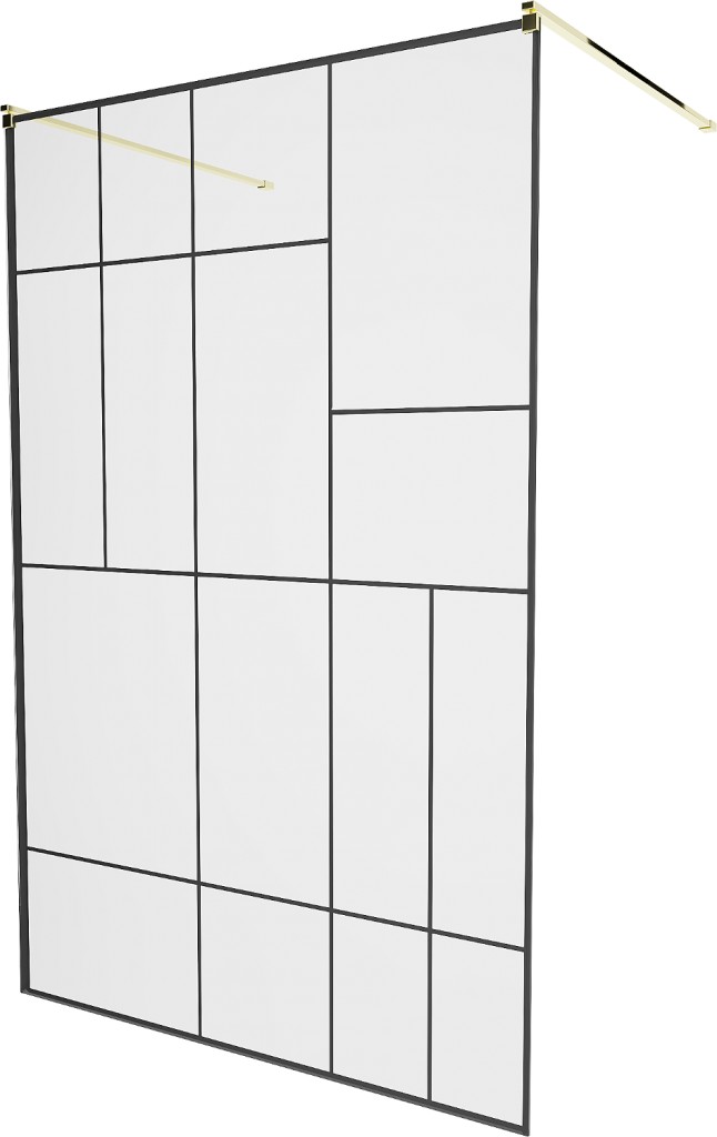 MEXEN/S KIOTO samostatně stojící sprchová zástěna 100 x 200, transparent/černá vzor 8 mm, zlatá 800-100-002-50-78