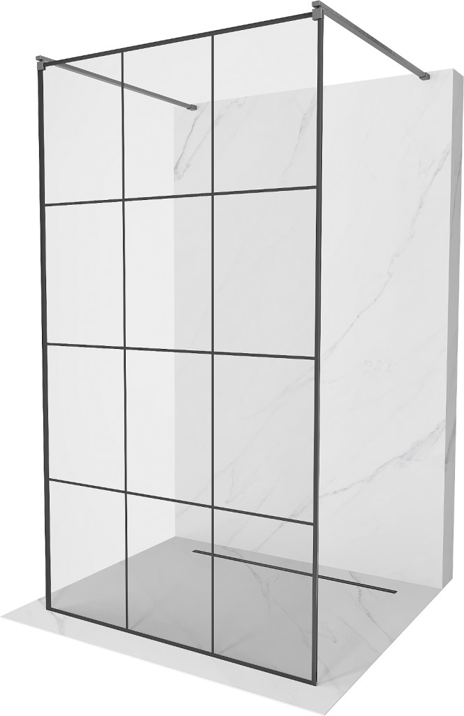 MEXEN/S Kioto samostatně stojící sprchová zástěna 110 x 200, černý vzor 8 mm, grafit kartáčovaná 800-110-002-66-77