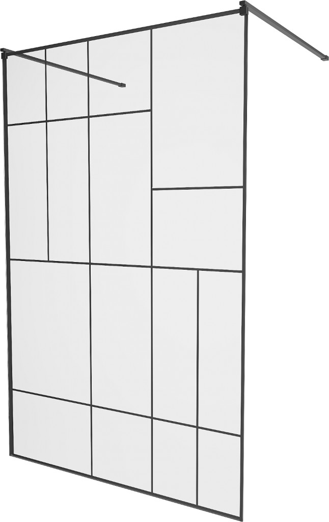 MEXEN/S KIOTO samostatně stojící sprchová zástěna 110 x 200, transparent/černá vzor 8 mm, černá 800-110-002-70-78