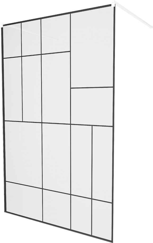 MEXEN/S KIOTO samostatně stojící sprchová zástěna 110 x 200, transparent/černý vzor 8 mm, bílá 800-110-002-20-78