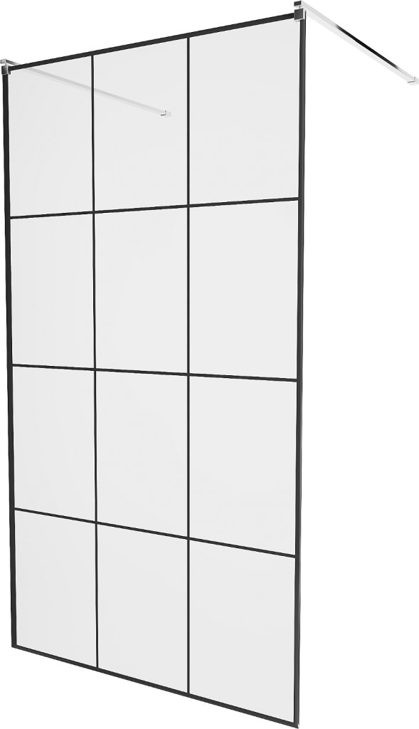 MEXEN/S KIOTO samostatně stojící sprchová zástěna 120 x 200, transparent/černá vzor 8 mm, chrom 800-120-002-01-77