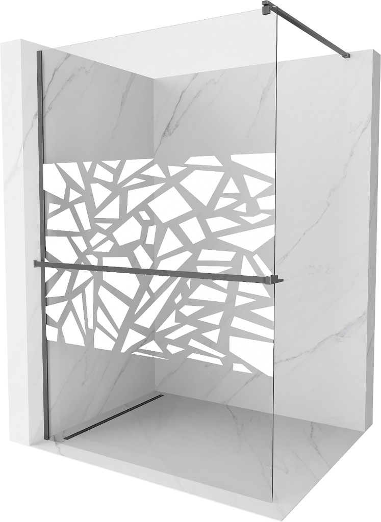 MEXEN/S Kioto+ Sprchová zástěna s poličkou WALK-IN 80 x 200, bílá vzor, grafit metal 800-080-121-95-85