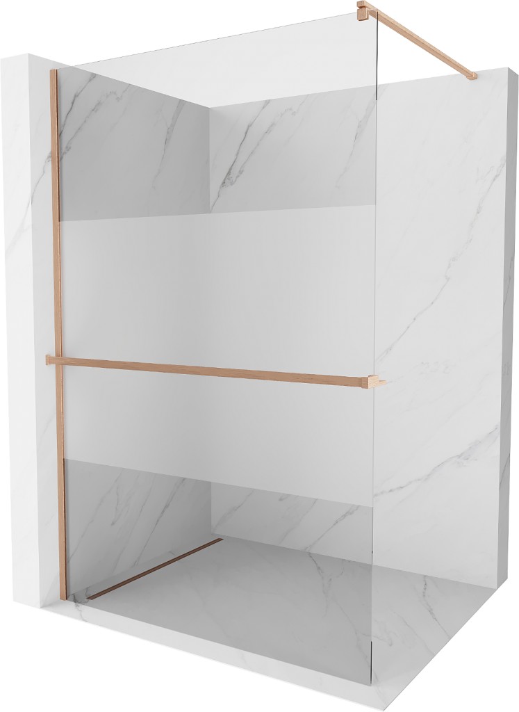 MEXEN/S Kioto+ Sprchová zástěna s poličkou WALK-IN 80 x 200, transparent/dekor, měď kartáčovaná 800-080-121-65-35
