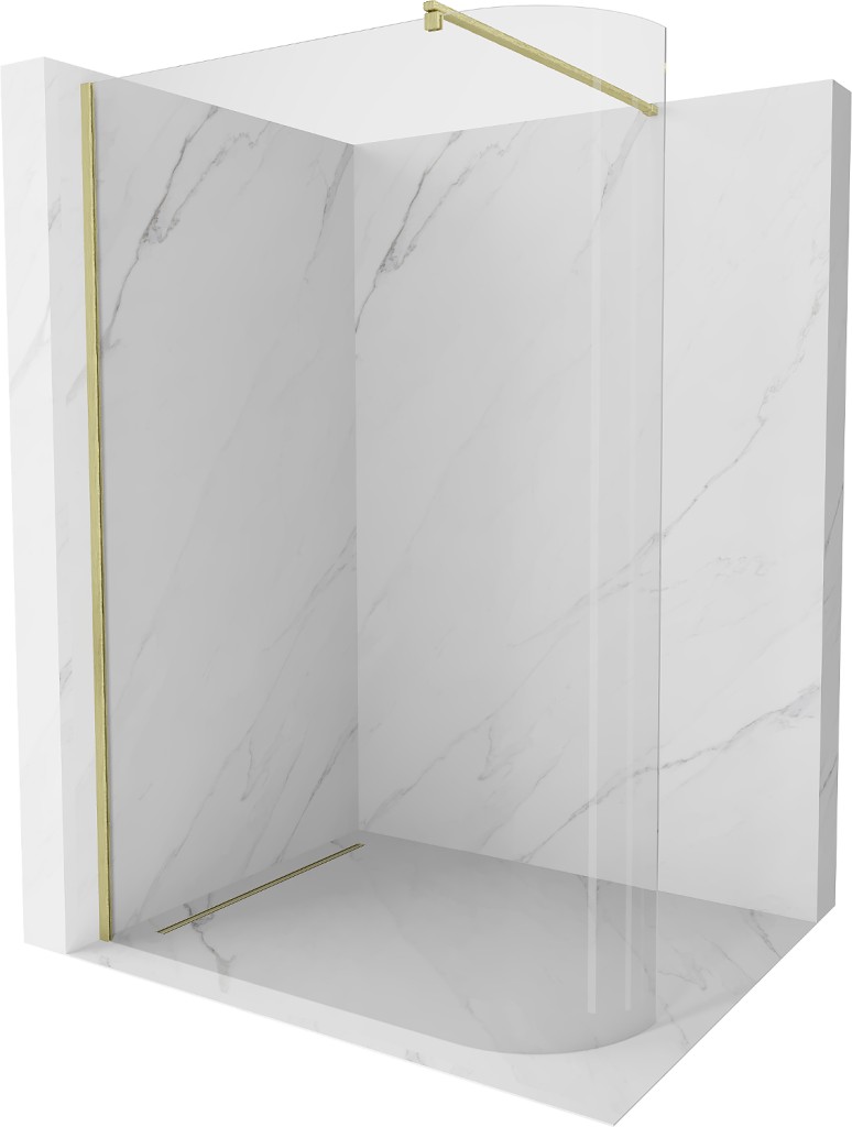 MEXEN/S Kioto Sprchová zástěna WALK-IN 100 x 200, transparent 8 mm, zlatá kartáčovaná 800-100-101-55-06