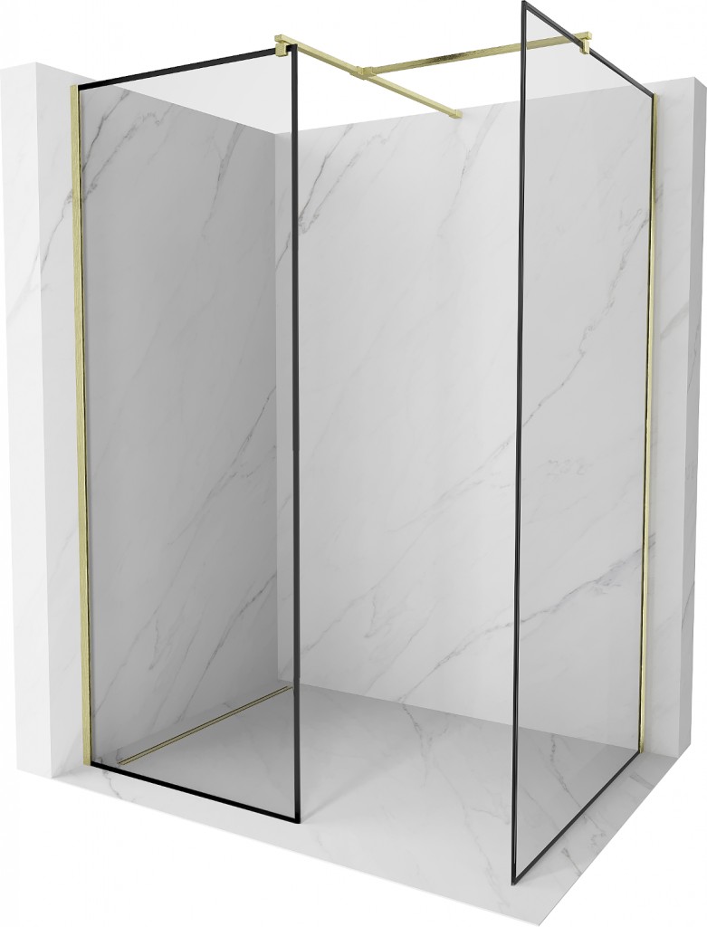 MEXEN/S Kioto Sprchová zástěna Walk-in 100 x 70, černý vzor, zlatá kartáčovaná 800-100-202-55-70-070