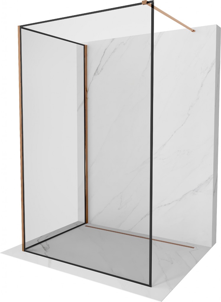 MEXEN/S Kioto Sprchová zástěna WALK-IN 100 x 90, černá vzor, růžové zlato 800-100-212-60-70-090