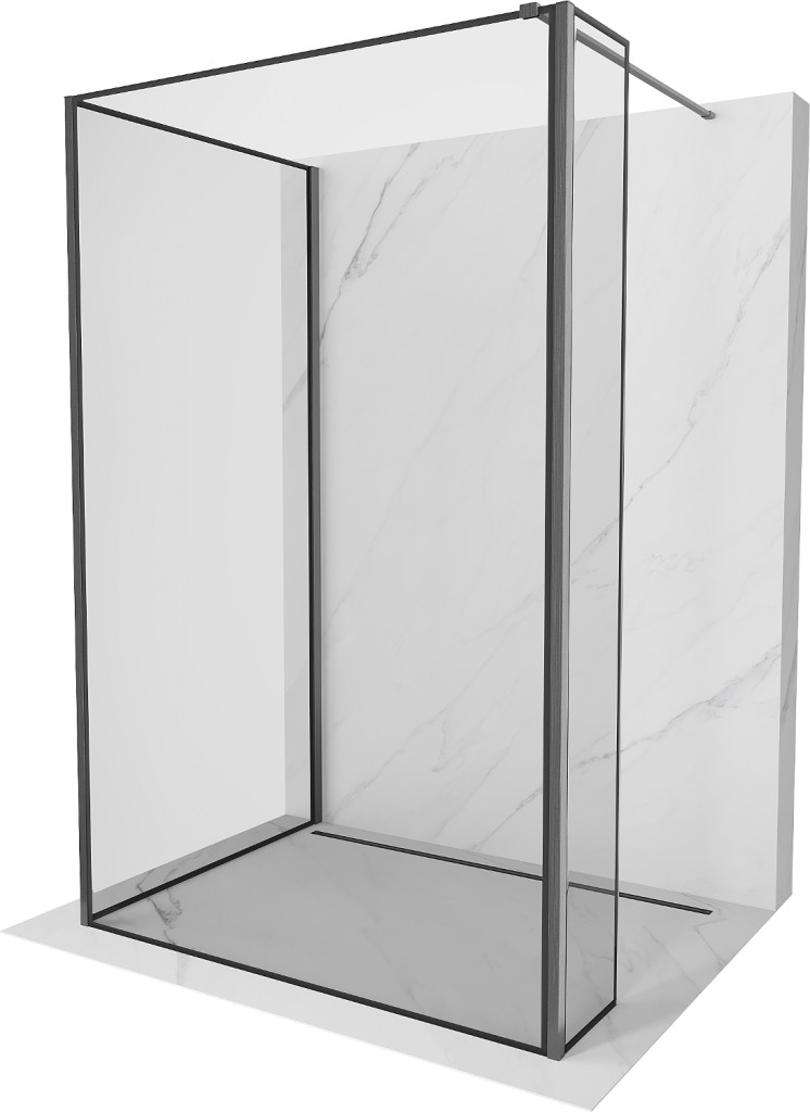 MEXEN/S Kioto Sprchová zástěna WALK-IN 100 x 90 x 40, černý vzor, grafit kartáčovaná 800-100-090-221-66-70-040