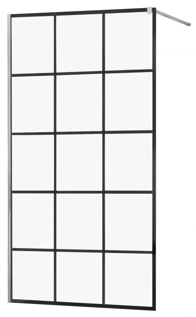 MEXEN/S KIOTO Sprchová zástěna WALK-IN 100x200 cm 8 mm, chrom, černý vzor 1 800-100-101-01-77