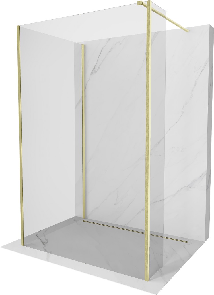 MEXEN/S Kioto Sprchová zástěna WALK-IN 110 x 105 x 40, transparent, zlatá kartáčovaná 800-110-105-221-55-00-040