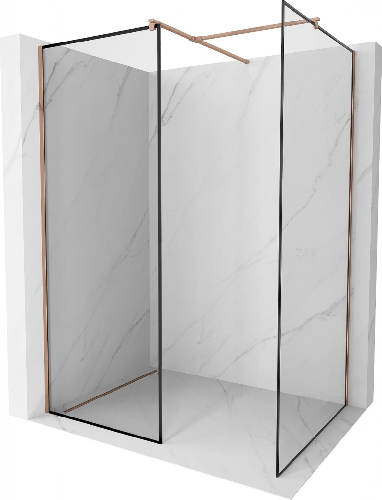 MEXEN/S Kioto Sprchová zástěna Walk-in 110 x 70, černý vzor, růžové zlato 800-110-202-60-70-070