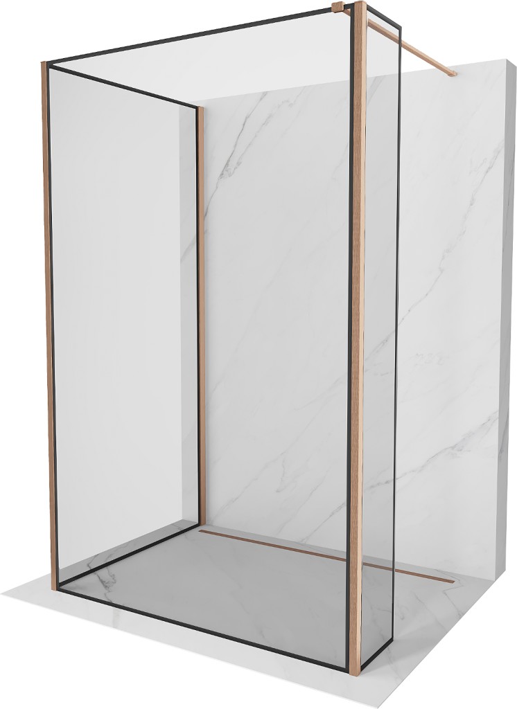 MEXEN/S Kioto Sprchová zástěna WALK-IN 120 x 100 x 30, černý vzor, měď kartáčovaná 800-120-100-221-65-70-030