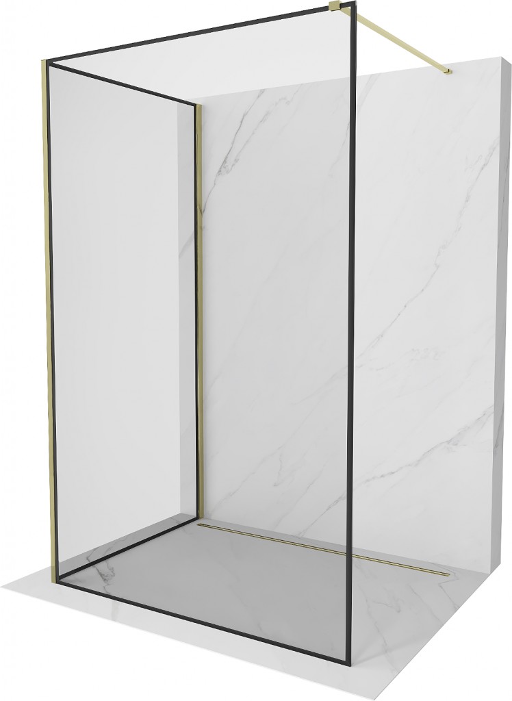 MEXEN/S Kioto Sprchová zástěna WALK-IN 120 x 110, černý vzor, zlatá 800-120-212-50-70-110