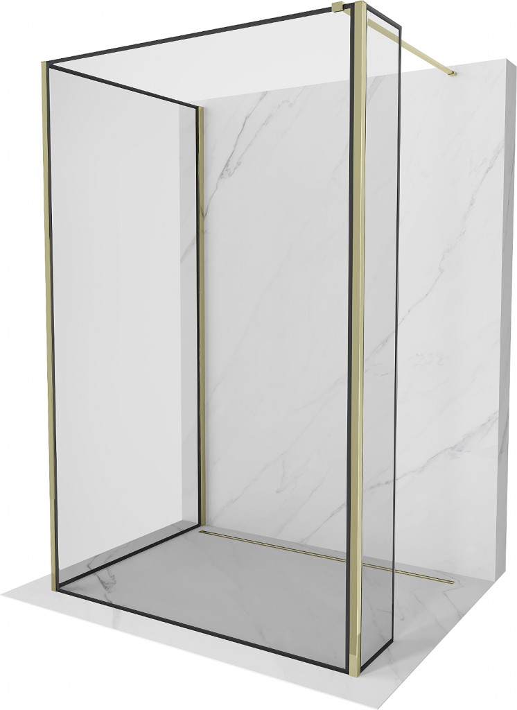 MEXEN/S Kioto Sprchová zástěna WALK-IN 120 x 120 x 30, černý vzor, zlatá 800-120-120-221-50-70-030