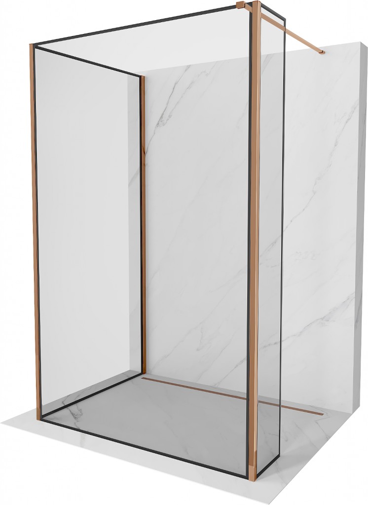 MEXEN/S Kioto Sprchová zástěna WALK-IN 120 x 120 x 40, černá vzor, růžové zlato 800-120-120-221-60-70-040