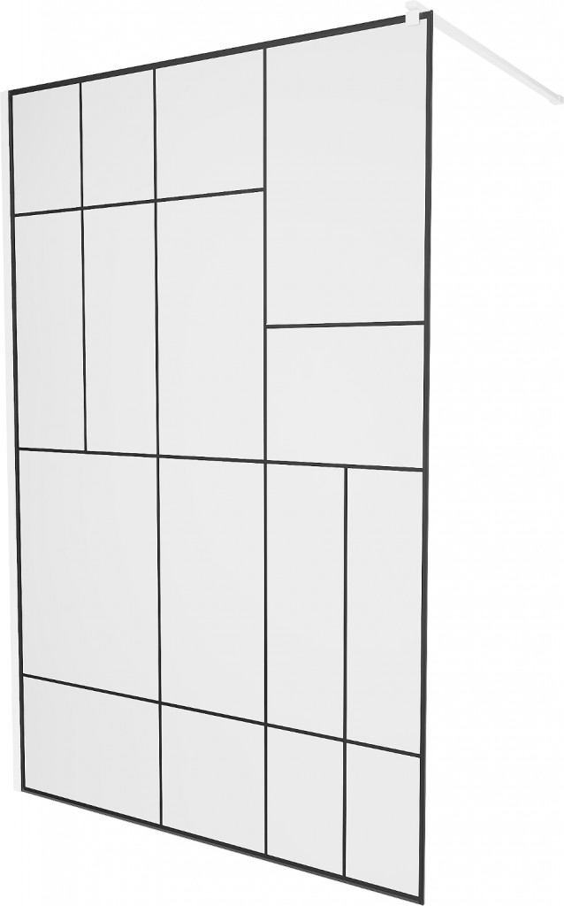 MEXEN/S KIOTO Sprchová zástěna WALK-IN 120 x 200, transparent/černý vzor 8 mm, bílá 800-120-101-20-78