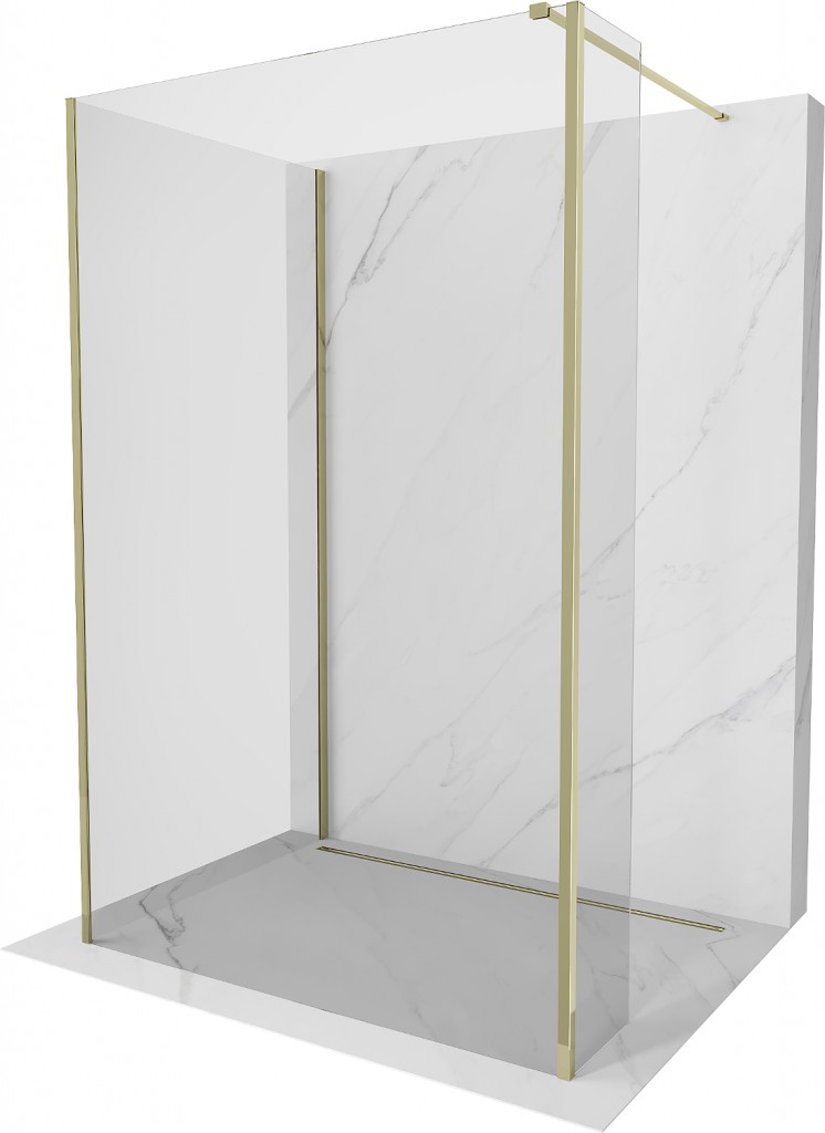 MEXEN/S Kioto Sprchová zástěna WALK-IN 120 x 75 x 30, transparent, zlatá 800-120-075-221-50-00-030
